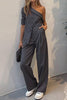 Casual Work Solid Asymmetrical Oblique Collar Two Pieces
