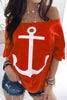 Casual Street Print Patchwork Off the Shoulder T-Shirts