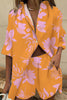 Casual Floral Patchwork Turndown Collar Short Sleeve Two Pieces
