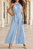Casual Simplicity Solid Frenulum Fold Halter Loose Jumpsuits