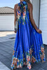 Bohemian College Floral Patchwork With Belt Halter Pleated Dresses