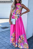 Bohemian College Floral Patchwork With Belt Halter Pleated Dresses
