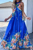 Bohemian College Floral Patchwork With Belt Halter Pleated Dresses