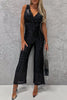 British Style Elegant Solid Backless V Neck Regular Jumpsuits