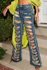 Street Solid Ripped Patchwork High Waist Denim Jeans
