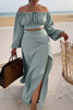 Casual Vacation Solid Slit Fold Off the Shoulder Long Sleeve Two Pieces