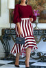 Casual Work Elegant Striped Patchwork Flounce O Neck Irregular Dress Dresses