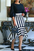 Casual Work Elegant Striped Patchwork Flounce O Neck Irregular Dress Dresses