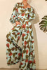 Casual Floral Patchwork Turndown Collar Long Sleeve Two Pieces