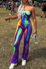 Street Print Patchwork Backless Contrast Strapless Regular Jumpsuits
