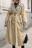 British Style Elegant Patchwork With Belt Contrast Turn-back Collar Outerwear