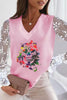 Casual Print Patchwork V Neck Tops