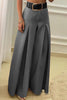 Elegant Solid Fold Loose Wide Leg Solid Color Bottoms(No Belt)