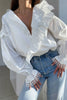 Sweet Elegant Solid Stringy Selvedge V Neck Tops