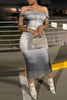 Street Print Patchwork Backless Off the Shoulder One Step Skirt Dresses