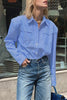 Casual Striped Patchwork Turndown Collar Tops