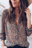 Print Button Long Sleeve Blouse