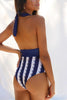 Stripe Halter Neck Backless One Piece