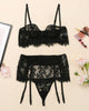 Eyelash Lace Sheer Mesh Garter Lingerie Set