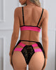 Colorblock Eyelash Lace Cutout Garter Lingerie Set