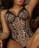 Cheetah Print Lace Trim Open Back Teddies