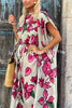 Tropical Beauty Floral Print Dolman Sleeve Belted Loose Maxi Dress