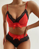 Bowknot Lace Colorblock Lingerie Set