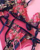Floral Embroidery Sheer Mesh Ribbon Lingerie Set