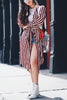 Stripe Side Slit Belted Shirt