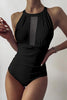 Mesh Patchowrk Backless One Piece Swimwear