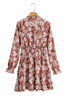 Ruffles Flroal Print Long Sleeve Mini Dress
