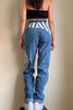 Stripe Patchwork Straight Leg Jeans