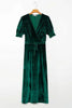 Puff Sleeve Velvet Wrap Maxi Dress