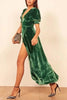 Puff Sleeve Velvet Wrap Maxi Dress