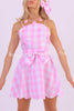 Barbie Pink Plaid Printed Bow Tie Mini Dress