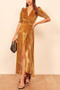 Puff Sleeve Velvet Wrap Maxi Dress