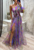 Picturesque Beauty Tulle Floral Pleated One Shoulder Sleeve Slit Maxi Dress