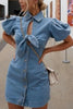 Knot Puff Sleeve Denim Mini Dress