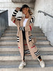 Ladies Long Cardigan Striped Knit Sweater