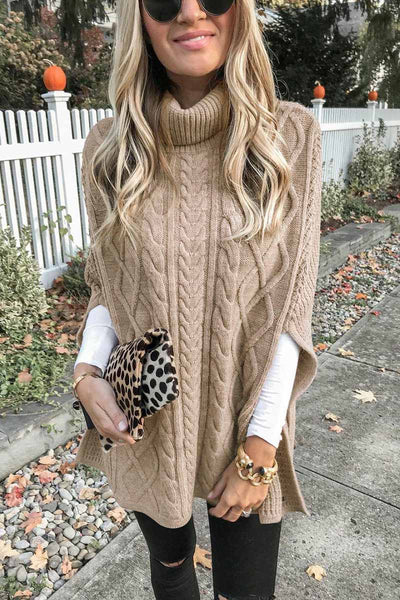 High Neck  Cable Knit Poncho