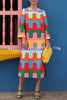 Bright Day Colorful Ripple Print Side Slit Midi Dress