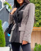 Fashion Long Sleeves Plaid Color-Block Lapel Collar Blazer