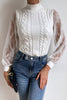 Tulle Lace Sleeve High Collar Sweater