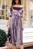 Velvet Off Shoulder Pleated Dress