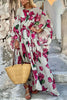 Tropical Beauty Floral Print Dolman Sleeve Belted Loose Maxi Dress