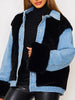 Fashion Contrast Color Buttoned Lambskin Warmth Jacket