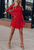 Lace Pleated Long Sleeve Ruffle Dress