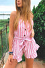 Button Stripe Belted Romper