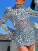 Banquet Long Sleeves Sequined Bandage Stand Collar Mini Dresses