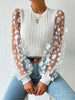 Fashion Long Sleeves Floral Printed See-Through Applique Round-Neck Blouses&Shirts Tops